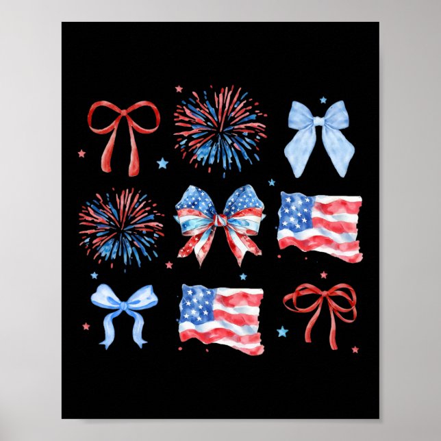 4. Juli Red White Coquette Bow Feuerwerk Poster (Vorne)