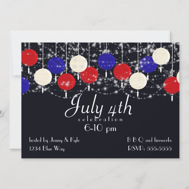 4. Juli Red White Globe Lanterns Einladung (Vorderseite)