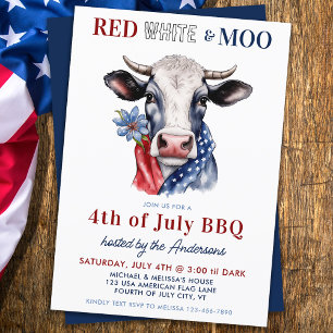 4. Juli Red White Moo Patriotic Farm Cow Party Einladung