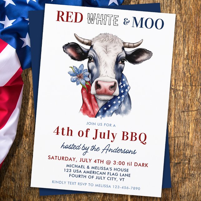4. Juli Red White Moo Patriotic Farm Cow Party Einladung (Von Creator hochgeladen)