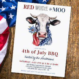 4. Juli Red White Moo Patriotic Farm Cow Party Feiertagspostkarte