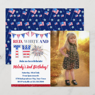 4. Juli Red White & ZWEI Firecracker Geburtstag Einladung
