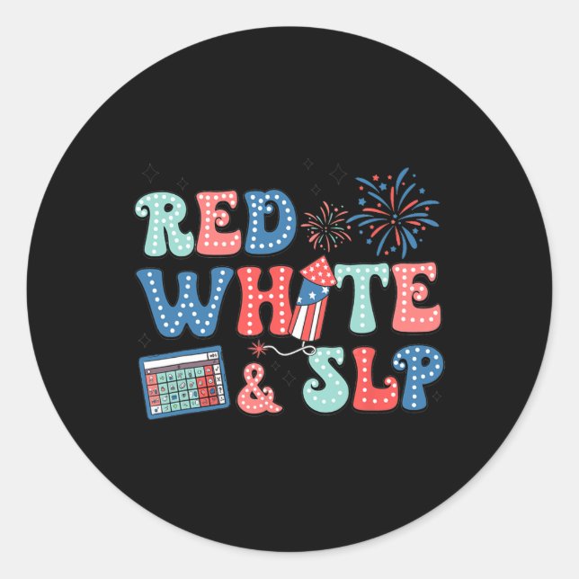 4. Juli Redetherapie Red White Slp Rede Pa Runder Aufkleber (Vorderseite)