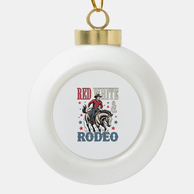 4. Juli Rodeo Cowboy Keramik Kugel-Ornament (Vorderseite)