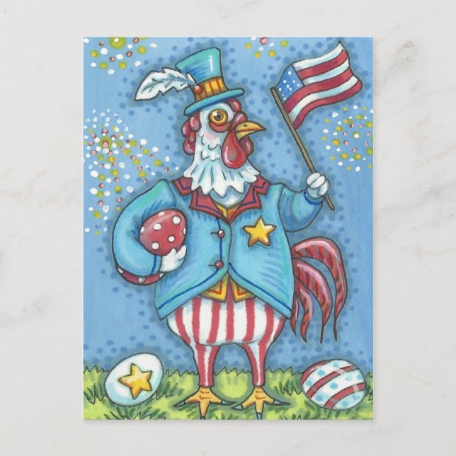 4. JULI ROOSTER, URLAUB CHICKEN POSTCARD FEIERTAGSPOSTKARTE (Vorderseite)