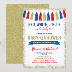 4. Juli Rot-Blau-Glitzer Babydusche Einladung