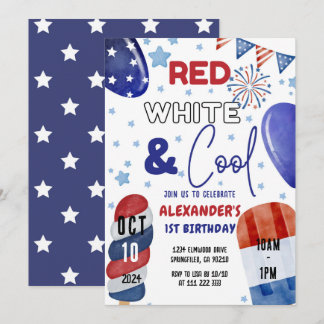 4. Juli Rot, Weiß Blau 1. 3. 5. Geburtstag Einladung