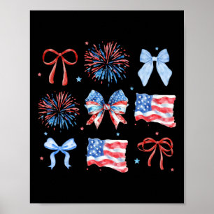 4. Juli Rot Weiß Blau Coquette-Bogen Feuerwerk Poster