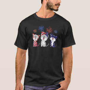 4. Juli Rot Weiß Blau Katzen USA-Flagge T-Shirt
