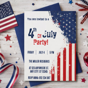 4. Juli Rot Weiß Blau USA-Flaggen-Party Einladung