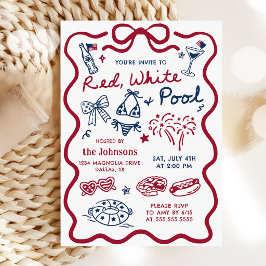 4. Juli Rot Weiß & Poolparty-Einladung Einladung
