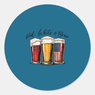 4. Juli Rot Weiß und Bierbrauen lustiges Amerikani Runder Aufkleber