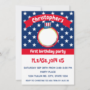 4. Juli Rot weiß und blau 1. Geburtstag Einladung