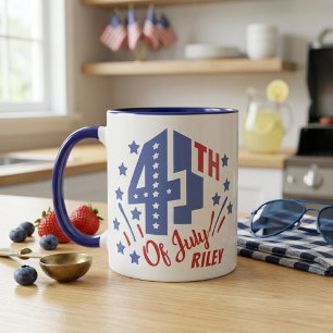 4. Juli Rot Weiß und Blau Benutzerdefinierter Name Tasse