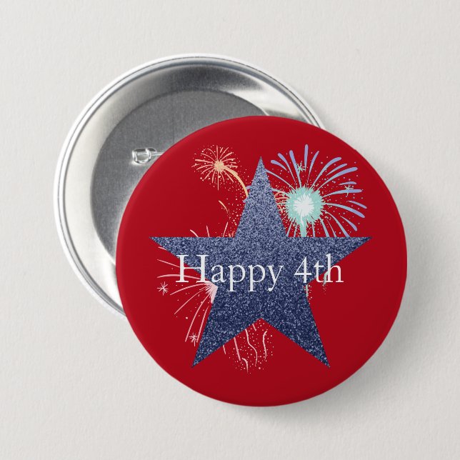 4. Juli Rot, Weiß und Blau-Feuerwerk Button (Vorne & Hinten)