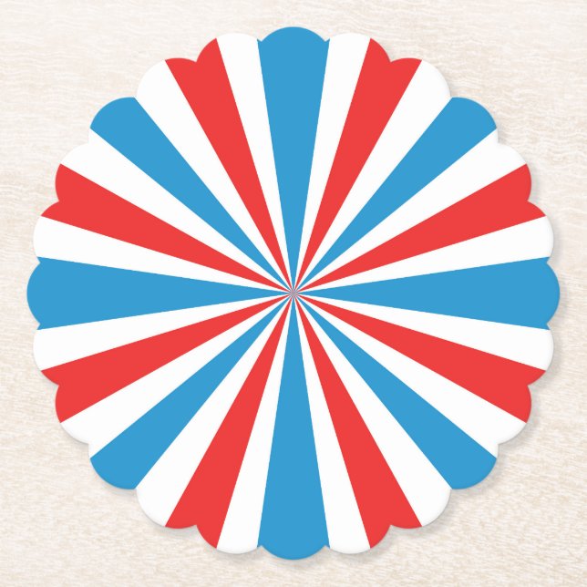 4. Juli Rot, Weiß und Blau Sunburst Untersetzer (Vorderseite)