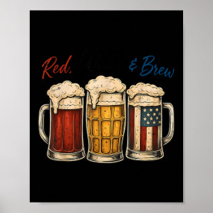 4. Juli Rot Weiß Und Brau Bier T-Shirt Lustig Am Poster