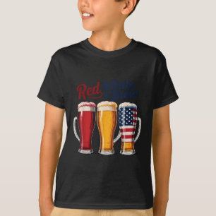 4. Juli Rot Weiß Und Brau Bier T-Shirt Lustig Amer