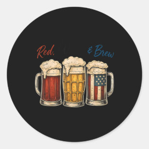 4. Juli Rot Weiß Und Brew Bier-Shirt Lustig Am Runder Aufkleber