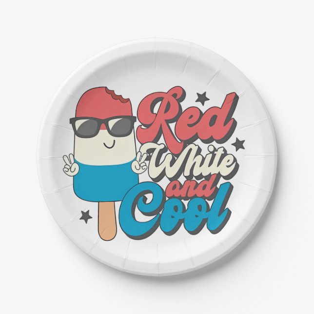 4. Juli Rot-Weiß und Coole Popsikel Pappteller (Vorderseite)
