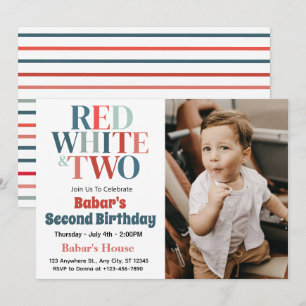 4. Juli Rot Weiß und zwei Jungen 2. Geburtstag  Einladung