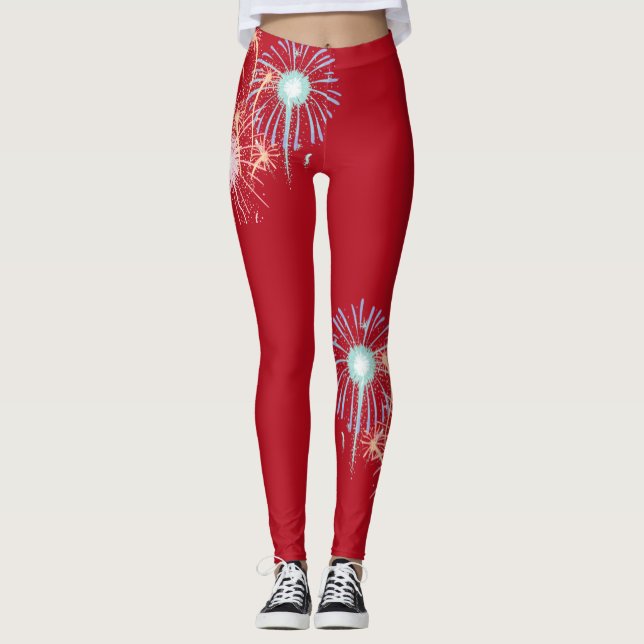 4. Juli, rote Feuerwerkskörper Leggings (Vorderseite)