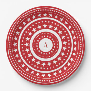 4. Juli Rote Sterne Monogram Party Paper Teller
