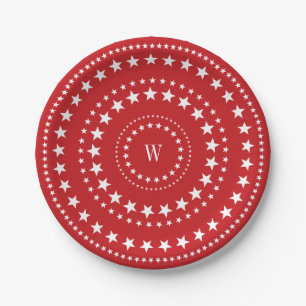 4. Juli Rote Sterne Monogram Party Paper Teller