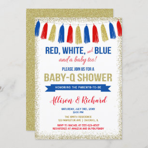 4. Juli rote weiße blaue GoldGlitter-Babydusche Einladung