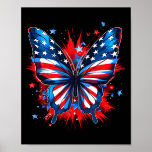 4. Juli Schmetterling USA-Flagge Niedliche Amerika Poster