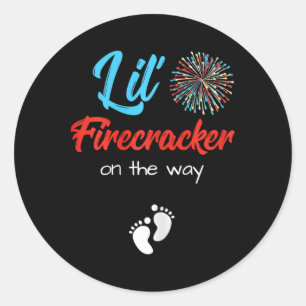 4. Juli Schwangerschaft Shirt Lil' Firecracker auf Runder Aufkleber