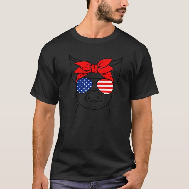 4. Juli Schweineweibchen Bandana Usa Flagge Sonnen T-Shirt (Vorderseite)