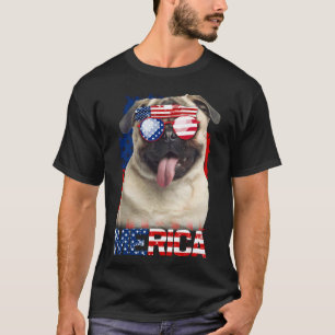 4. Juli-Shirt Amerikanische Flagge Möpse Hundelieb T-Shirt
