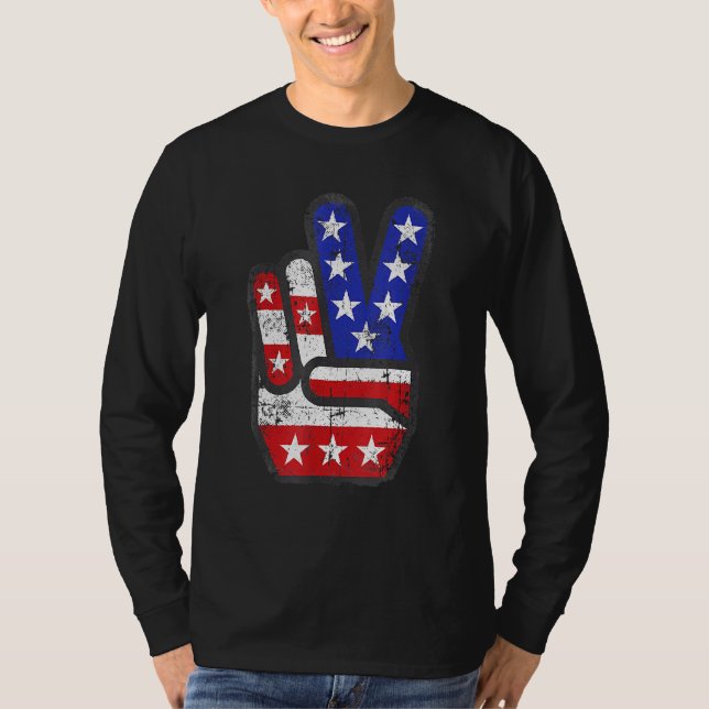 4. Juli Shirt amerikanische Flagge Zeichen Hand (Vorderseite)