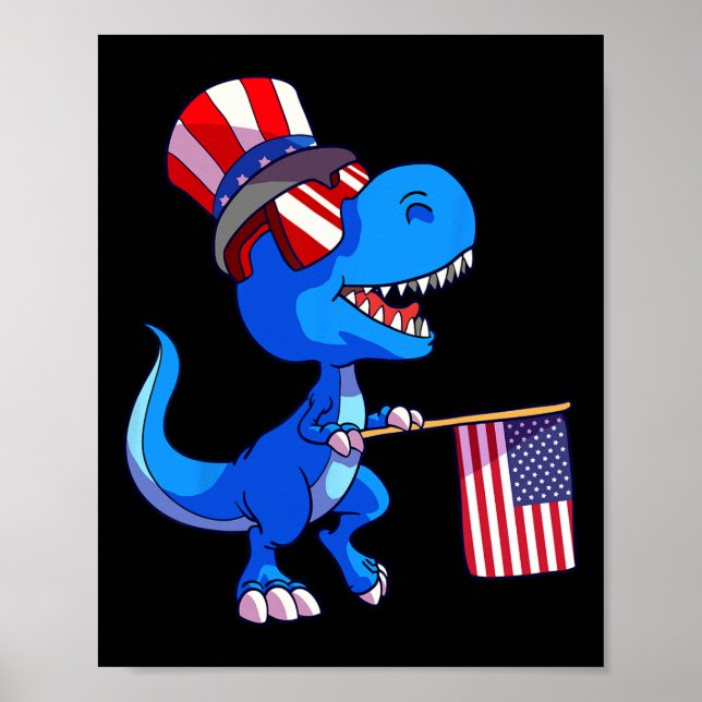 4. Juli Shirt US Flag Dino Kids Boys Patriotic Poster (Vorne)