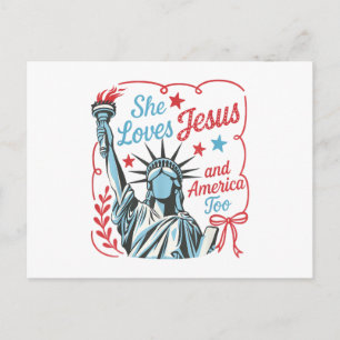4. Juli Sie liebt Jesus und Amerika auch Christus Postkarte
