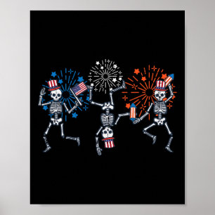 4. Juli Skeletons Tanz Feuerwerke Patriotische Fra Poster