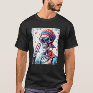 4. Juli Skelett Popsicle Sonnenbrille USA Flagge T-Shirt