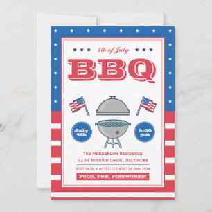 4. Juli Sommer Grillabend Patriotische Flagge BBQ- Einladung