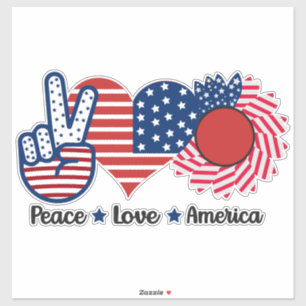 4. Juli Sonnenblumen Peace Liebe America Flag Aufkleber