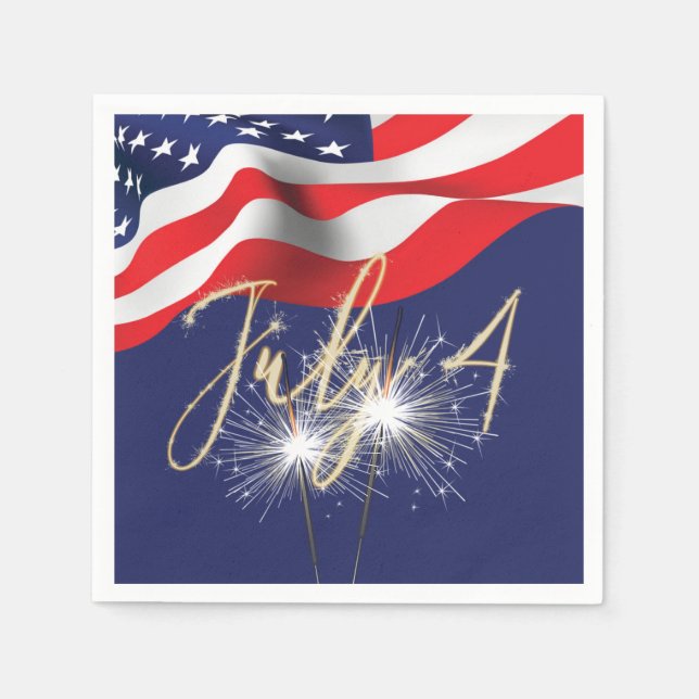 4. Juli Sparklers und Flag Napkins Serviette (Vorderseite)