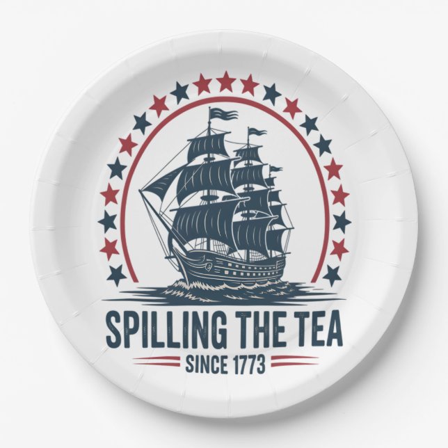 4. Juli Spilling the Tea seit 1773 Vierte von Pappteller (Vorderseite)