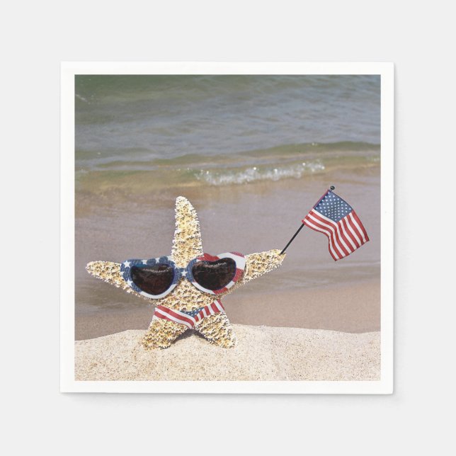 4. Juli Starfish mit amerikanischer Flagge Serviette (Vorderseite)