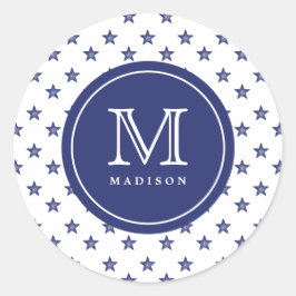 4. Juli Stars Blue Monogram Name Party Aufkleber