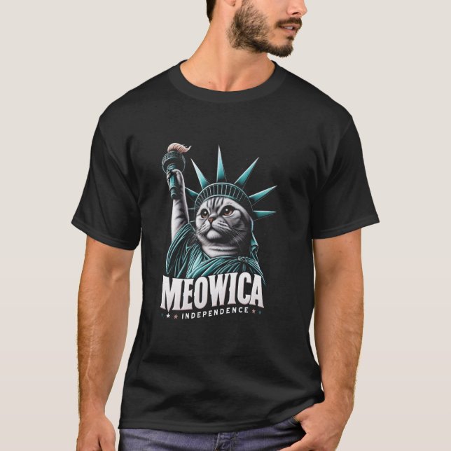 4. Juli Statue der Freiheit Katze Meowica Independ T-Shirt (Vorderseite)