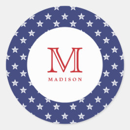4. Juli Sterne Blue Red Monogram Party Sticker