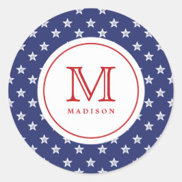 4. Juli Sterne Blue Red Monogram Party Sticker
