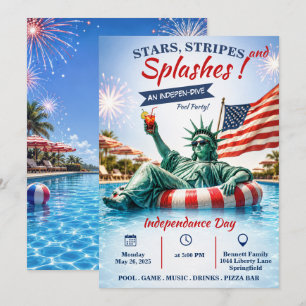 4. Juli Sterne, Streifen und Spritzer Poolparty Einladung