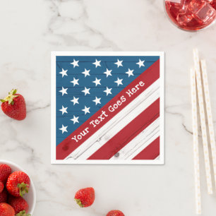 4. Juli Sterne Streifen USA Flagge Rustikales Holz Serviette