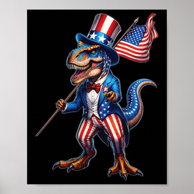4. Juli T-rex USA Patriotic American Flag Dino Poster (Vorne)